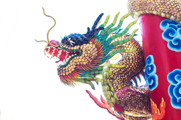 Chinese dragon statue on white background