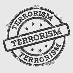 Terrorism rubber stamp isolated on white background. Grunge round seal with text, ink texture and splatter and blots, vector illustration.