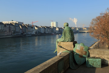 Helvetia statue on the Rhine in Basel