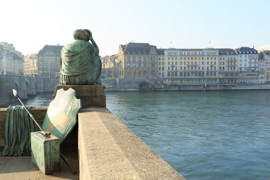 Helvetia Statue On The Rhine In Basel