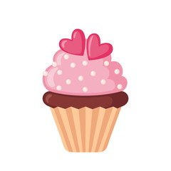 Valentine cupcake icon with hearts.