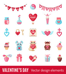 Set of Valentines icons in flat style.