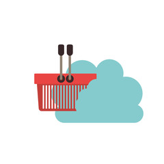 Shopping basket and cloud computing icon. Storage technology and virtual theme. Isolated design. Vector illustration