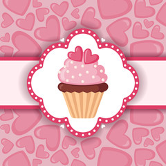 Cute background with cupcake and hearts.