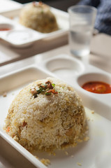 veg biryani or biriyani or pulao made of basmati rice. hot spicy food very popular in Hyderabad India
