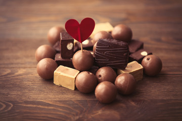 Chocolate candy on table