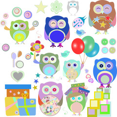 Set of christmas and winter themed owls