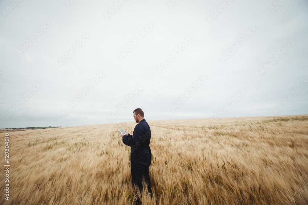 Poster farmer using digital tablet in the field