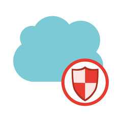 Shield and cloud computing icon. Storage technology and virtual theme. Isolated design. Vector illustration