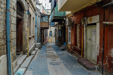 Fototapeta na wymiar Empty street in old city of Baku, Azerbaijan