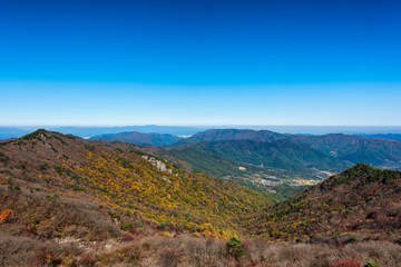 Naklejka na ściany i meble Mountain Landmarks in South Korea Biseulsan National Park The best Image of landscape Mountain autumn in South Korea.