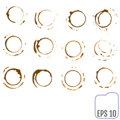 Vector set of traces of a coffee cup. Splashes and traces of cof
