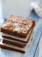  Chocolate Brownie on wooden surface