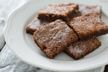  Chocolate Brownie on wooden surface