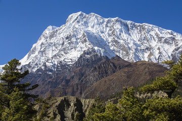 Fototapeta na wymiar Majestic mountain peaks in Himalayas mountains in Nepal