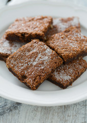  Chocolate Brownie on wooden surface