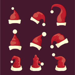 vector cartoon red santa claus hat collection