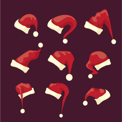 vector cartoon red santa claus hat collection