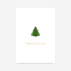 Stylish minimalistic vector greeting card with pixel Christmas tree and golden glitter text