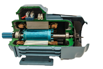 Opened electric motor on the white background