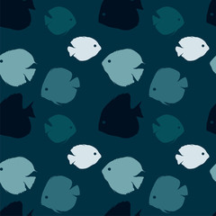 Seamless pattern with beautiful blue fishes, vector illustration, background
