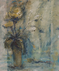 Memory / Dark and natural mixture of colors painting, acrylic, wood-fibre, 45x40cm, Teresa Murányi colorist, modern, expressionist and abstract painter works.