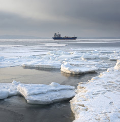 Winter, sea, snow-covered ice