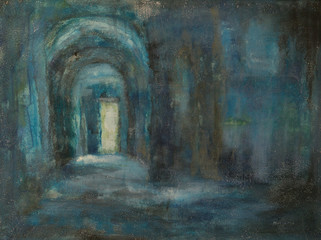 Arches / Dark, but expressive colors painting, acrylic, wood-fibre, 60x80cm, Teresa Murányi colorist, modern, expressionist and abstract painter works