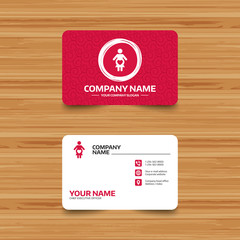 Business card template with texture. Pregnant sign icon. Women Pregnancy symbol. Phone, web and location icons. Visiting card  Vector