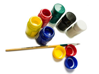 colorful of bottles poster color and paintbrush 