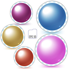 Set of colored patch spheres, pin badges, vector illustration