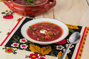 Homemade traditional russian borsch.