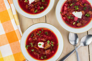 Homemade traditional russian borsch.