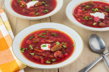 Homemade traditional russian borsch.