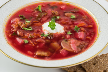 Homemade traditional russian borsch.