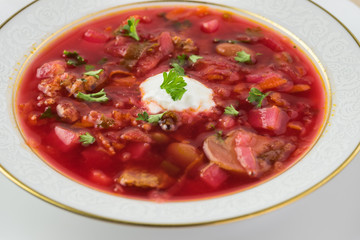 Homemade traditional russian borsch.