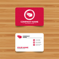 Business card template with texture. Cheese sign icon. Slice of cheese symbol. Triangle cheese with holes. Phone, web and location icons. Visiting card  Vector