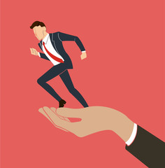 hand holding running businessman vector
