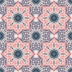 Seamless pattern with mandalas in beautiful colors. Vector background