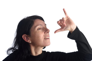 Woman making the drink sign