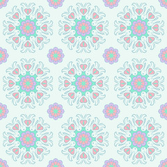 Seamless pattern with floral mandalas in beautiful colors. Vector background. Perfect for prints, wallpaper, wrapping paper etc.