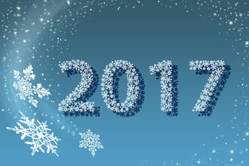 Flying snowflakes on blue background - abstract