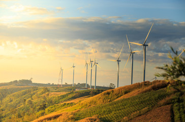 Wind turbines on sunny morning