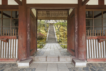 Entrance to Japanese garden in Arashiyama, Kyoto, Japan