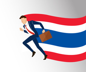 Fototapeta na wymiar Businessman running Thailand flag background