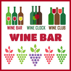 Wine shop logos set. Colorful icons with vine