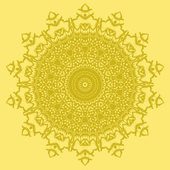 Mandala Isolated on Yellow Background. Round Ornament