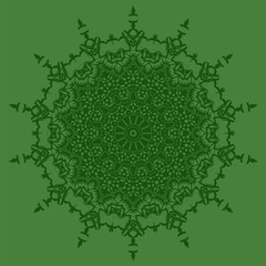 Mandala Isolated on Green Background. Round Ornament