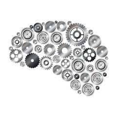Gears and brain icon. Cog circle wheel machine part and technology theme. Isolated design. Vector illustration