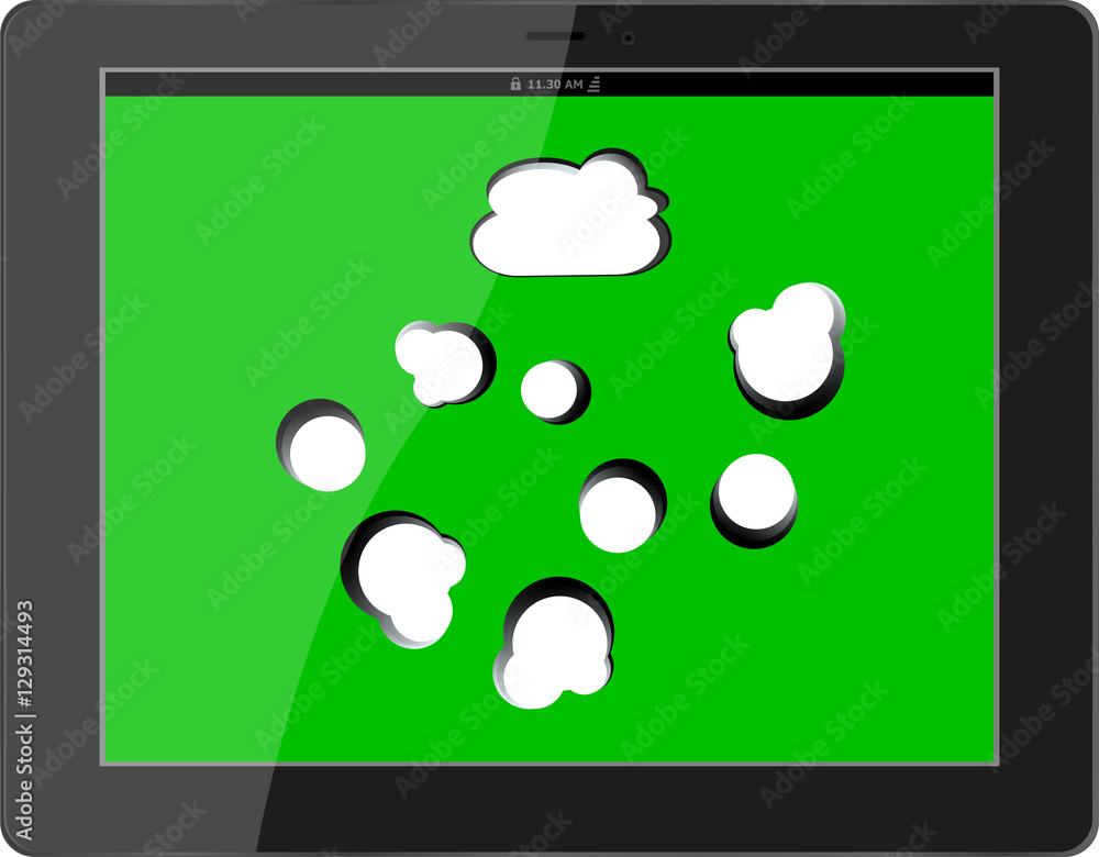 Poster cloud-computing connection on the digital tablet pc. conceptual image. isolated on white